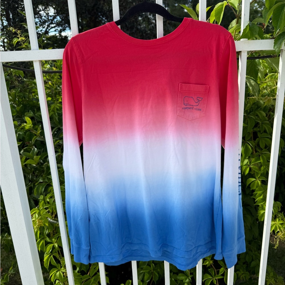 Vineyard Vines Long Sleeve Tee XL Red White Blue Ombre Whale Shirt